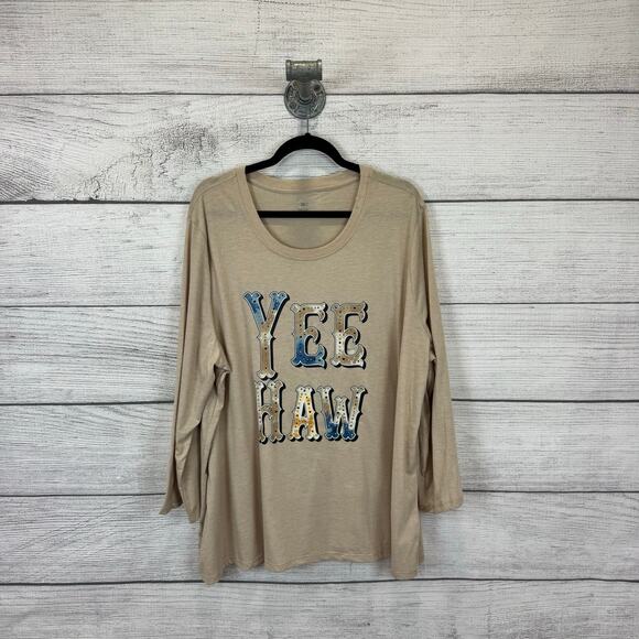 Cato Plus Size Tan "Yee-Haw" Studded Western Graphic Tee Size 26/28W - Picture 1 of 6